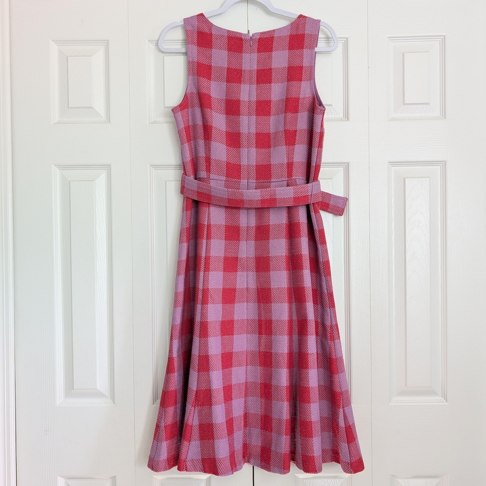 Sleeveless Plaid Dress with Flared Skirt - Picture 2 of 5